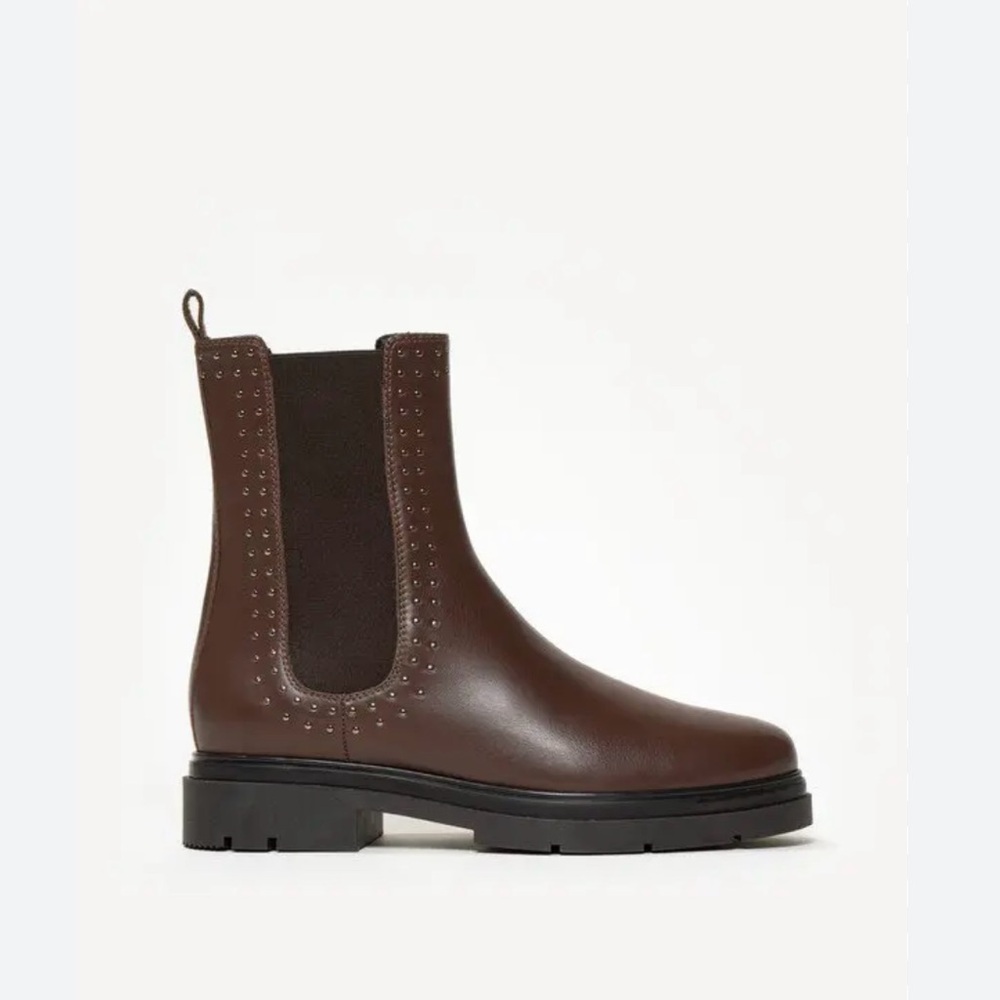 Studded Brown Leather Ankle Boots